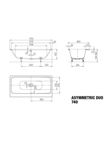 Ванна стальная Kaldewei Asymmetric Duo (170x80) 274000010001