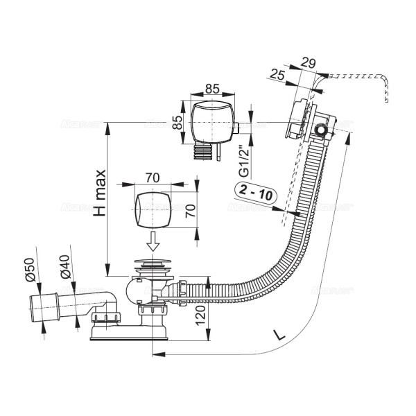 Слив-перелив налив для ванны AlcaPlast A564KM3