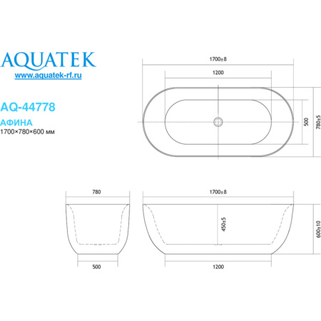 Ванна акриловая Aquatek Афина (170x78) AQ-44778