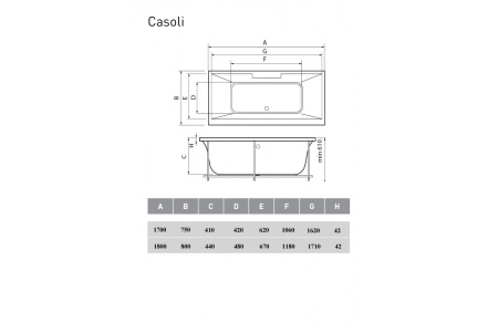 Акриловая ванна (180х80) Vayer Casoli Гл000006808