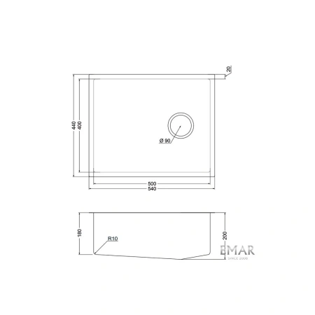 Кухонная мойка (54х44) EMAR EMB-540(UN) Black Elegant