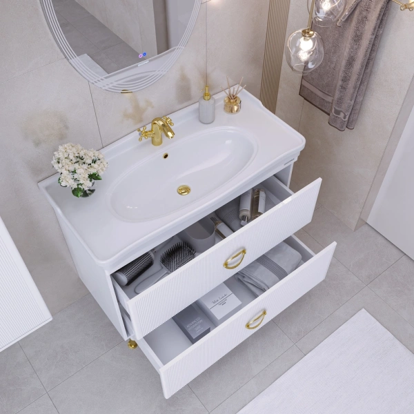 Тумба напольная Grossman АТРИО-105 см 1010501 с 2-я ящ, белый глянец