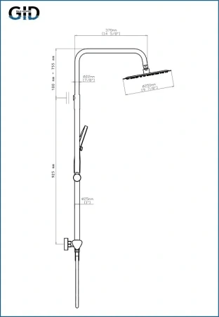 Душевая система с изливом Gid Aira L020-GM-ND3, вороненая сталь