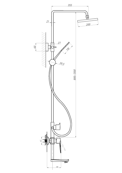 Душевая система с изливом ПСМ-Профсан Steel PSM-303-8