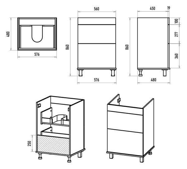 Тумба с раковиной под стиральную машину 60 Brevita Enfida УТ000016093