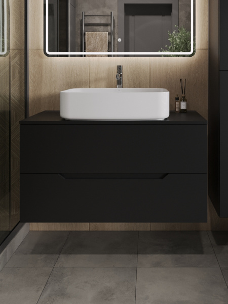 Тумба с раковиной подвесная 100 см, Orange Line Li-100TubMDF+B07-600W черный/белый