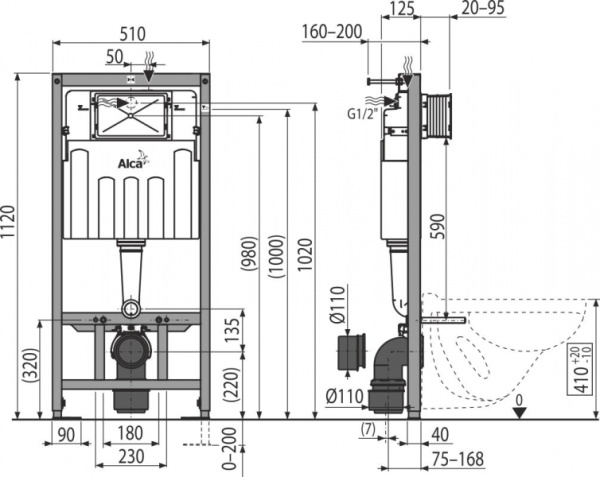 Инсталляция для подвесного унитаза AlcaPlast AM101/1300H