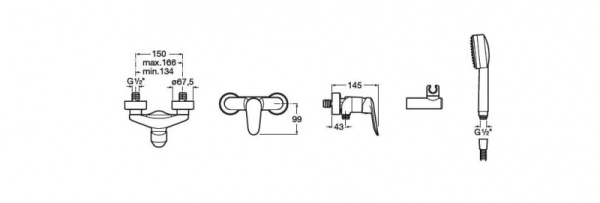 Настенный смеситель для душа с ручным душем и шлангом Roca Logica A5A2027C00
