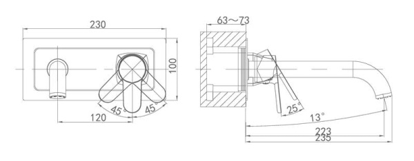 Смеситель для раковины встраиваемый D&K Rhein Marx (DA1394401)