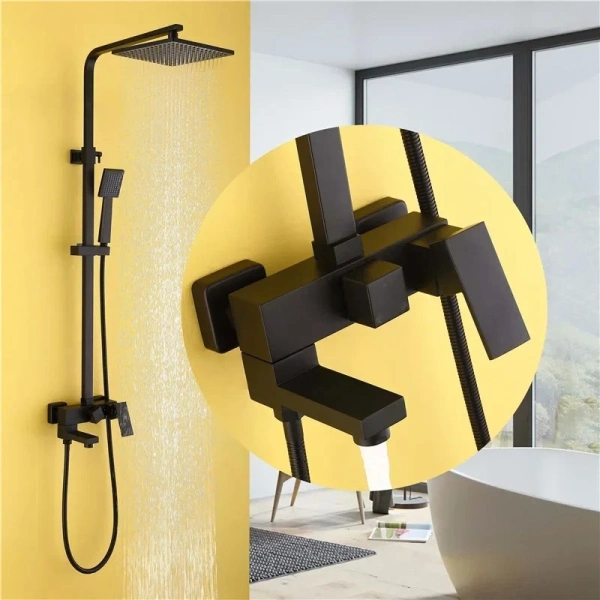 Душевая стойка ABBER Daheim AF8216BL с изливом, черная матовая