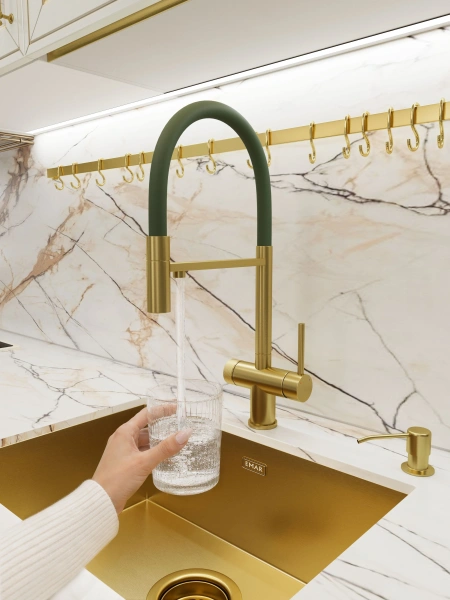Смеситель для кухни EMAR ЕС - 7024GRN Matt Gold