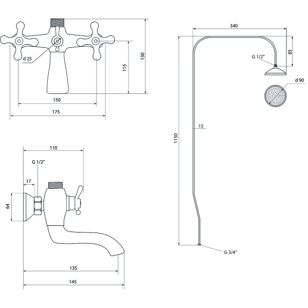 Душевая система Славен с изливом Коттедж А (СЛ-ДВ-А60)