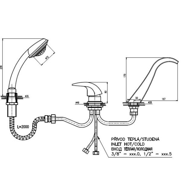 Смеситель на борт ванны Rav Slezak Dunaj D461.5Y