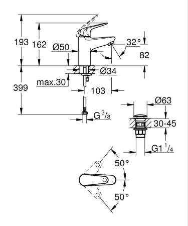 Смеситель для раковины однорычажный Grohe Euroeco New 24256 001 (24256001) хром