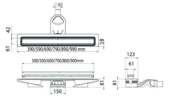 Душевой лоток Berges Wasserhaus B1 Keramik 900 (в стену) 092120 золото глянец