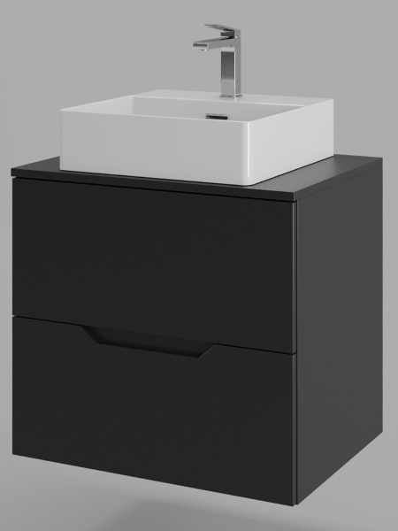 Тумба с раковиной подвесная 60 см, Orange Line Li-60TubMDF+B04-405W черный/белый