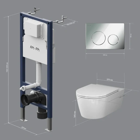 Комплект унитаза с инсталляцией Am.Pm Sense FlashClean IS90151.8F1701 с сиденьем микролифт, кнопка хром глянец