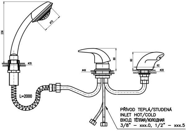 Смеситель на борт ванны Rav Slezak Dunaj D470.5Y