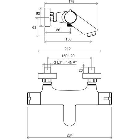 Смеситель для ванны Ravak Termo TE 022.00/150 X070047