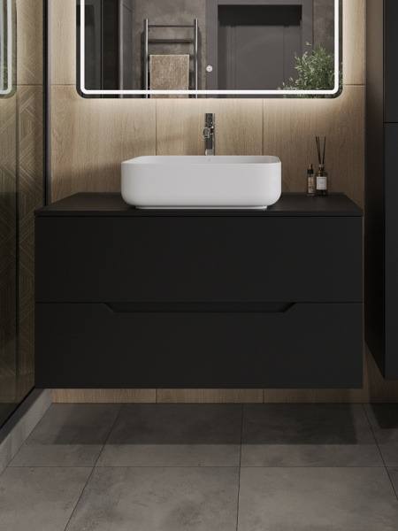 Тумба с раковиной подвесная 100 см, Orange Line Li-100TubMDF+B05-500W черный/белый