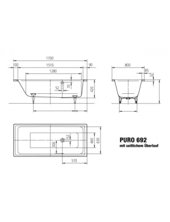 Стальная ванна (170х80) Kaldewei Puro 259200010001