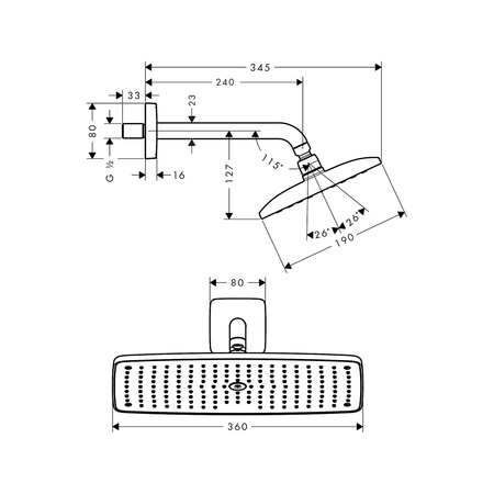 Верхний душ с кронштейном Hansgrohe Raindance E 250 AIR 1jet EcoSmart 27375000 хром