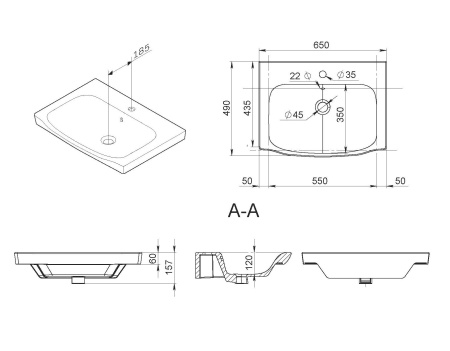 Раковина встраиваемая сверху (65х49) Am.Pm Like M80WCC0652WG