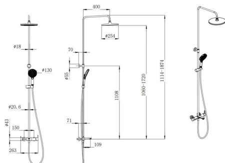 Душевая система с изливом Kerama Marazzi Fonte FO.201.KM.BLK.M черный матовый
