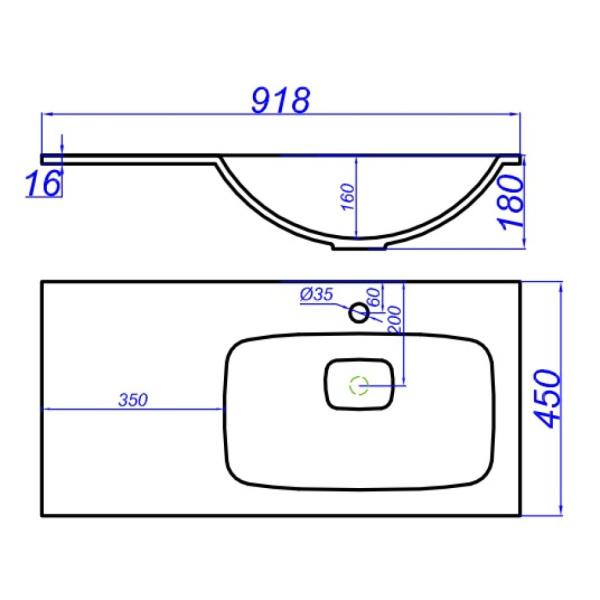 Раковины (92х45) Aqwella Malaga 900R Mal.09.04.D-R
