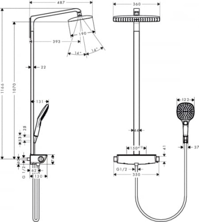Душевая система с термостатом Hansgrohe Raindance Select E 360 Showerpipe 27112000 хром