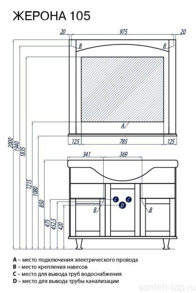 Зеркало Aquaton Жерона 105 белое серебро 1A158802GEM20