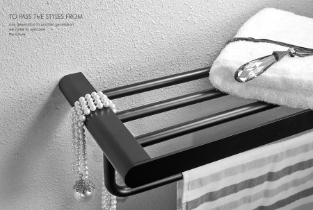 Полотенцедержатель с полкой WONZON & WOGHAND CARBON, черный WW-7781