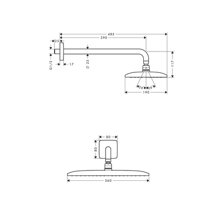 Верхний душ с кронштейном Hansgrohe Raindanc E 360 1jet EcoSmart 26605000 хром