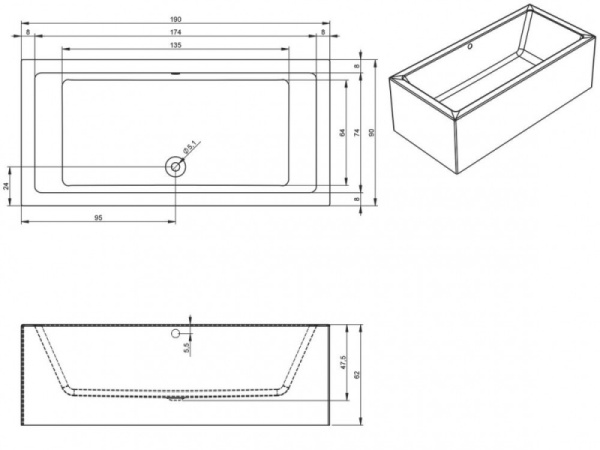 Ванна акриловая Riho Lugo Plug & Play (190х90) L B136015005