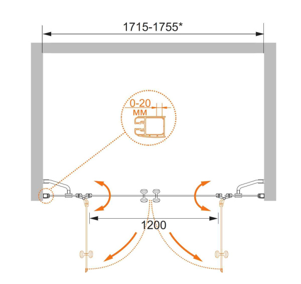 Душевая дверь (180х195) CEZARES ELENA ELENA-W-B-22-180-P-Cr