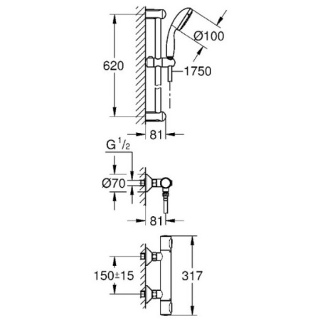 Термостат для душа с душевым гарнитуром Grohe Grohtherm 500 34796 000 (34796000) хром