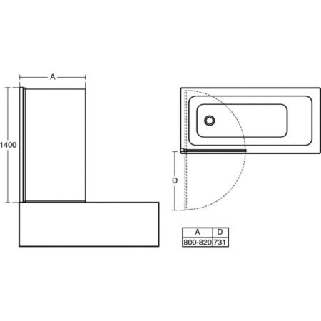 Экран 80x140 см для прямоугольной ванны Ideal Standard CONNECT 2, T9923V3