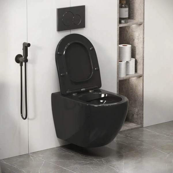 Унитаз подвесной безободковый Grossman Color GR-4411blackS с сиденьем микролифт