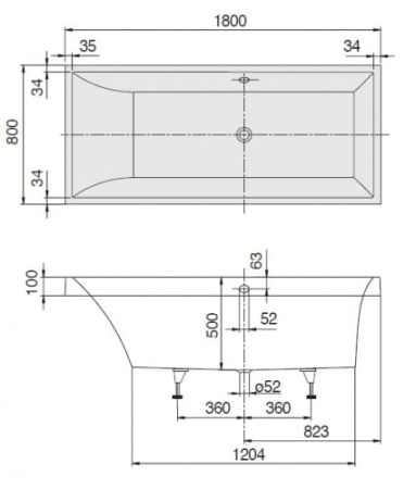 Ванна квариловая Villeroy & Boch Squaro 180х80, белая (UBQ180SQR2V-01)