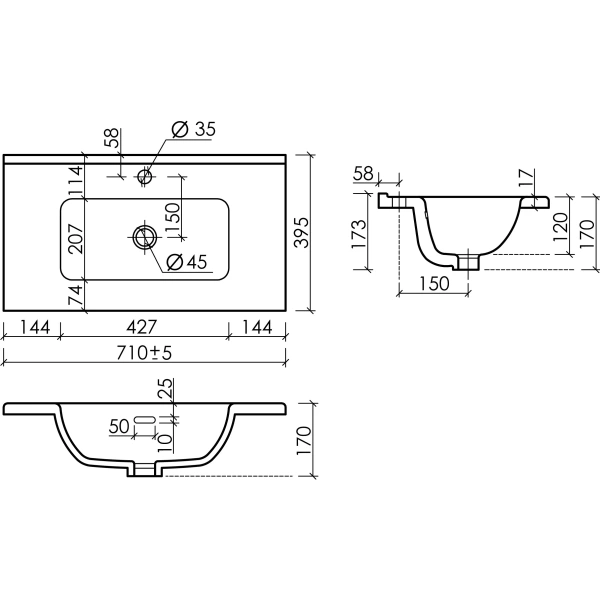 Раковина встраиваемая сверху (71х39,5) Ceramica Nova Compact CN7029