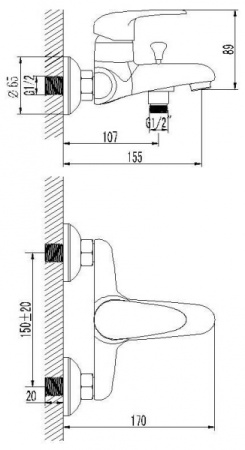 Смеситель для ванны Lemark Pramen (LM3302C)