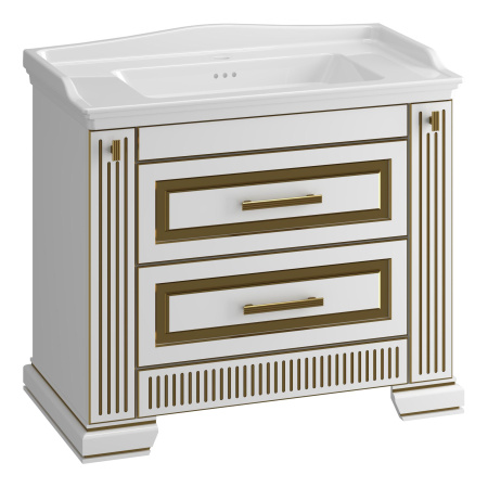 Тумба под раковину Opadiris Оникс 100 00-00003548 белый глянцевый с золотой патиной (без раковины)