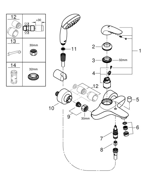 Смеситель однорычажный для ванны с душевым набором Grohe Eurostyle New 23729 003 (23729003) хром