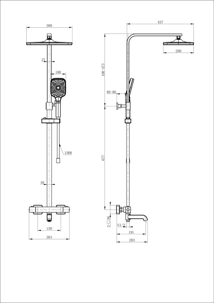 Душевая система с термостатом WONZON & WOGHAND STAY 3, черный матовый WW-B3026-T1-MB Душевая система с термостатом WONZON & WOGHAND STAY 3, черный матовый WW-B3026-T1-MB