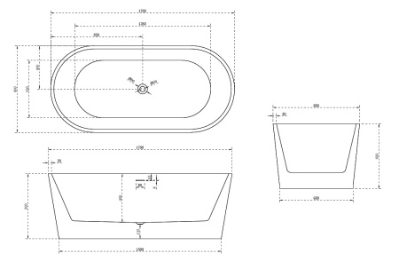 Акриловая ванна (170х80) ABBER AB9209 без гидромассажа, белый