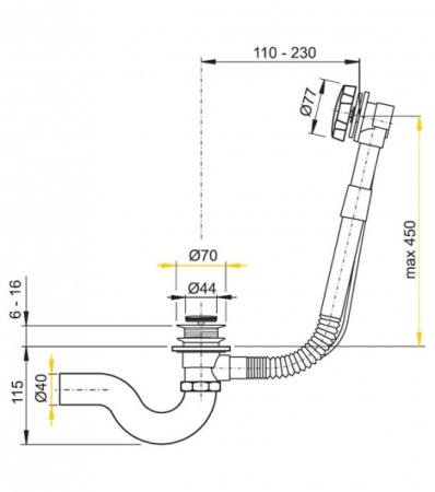 Слив перелив Kaiser (полуавтомат) медно-латунный 8003