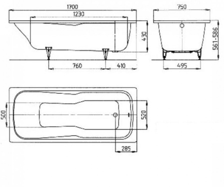 Стальная ванна (170х75) KALDEWEI DYNA SET 226100010001