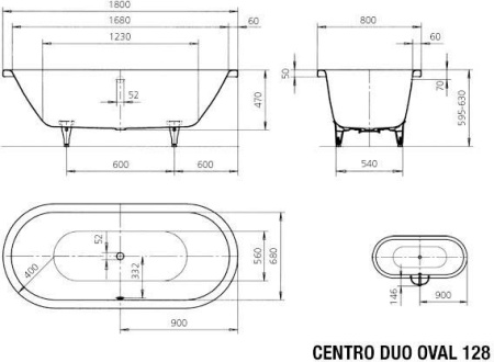 Ванна стальная Kaldewei Centro Duo Oval 128 (180x80) 282800010001