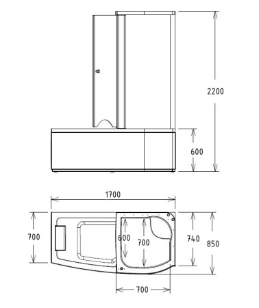 Акриловая ванна (170х85) Gemy G8040 C R с гидромассажем, правая