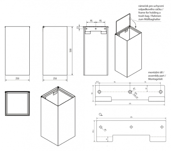 Квадратная мусорная корзина 25 л Bemeta Hotel 101915111